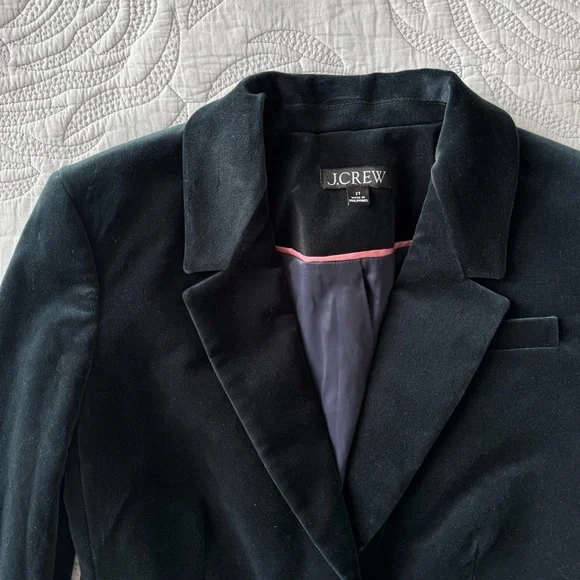 J. Crew - Tall Nipped-in Blazer in Stretch Velvet - Black / Green - Picture 5 of 14